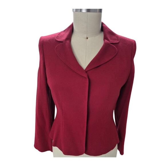 Albert Nipon Cherry Red 100% Wool Blazer Sz 6 Snap Front Gorgeous - Picture 1 of 5